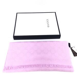 NWT GUCCI Baby Pink Wool GG Logo Scarf with Box Giftable!